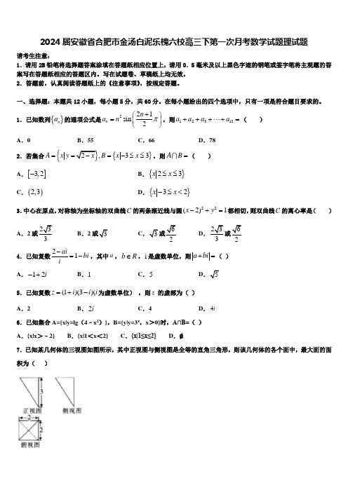 2024届安徽省合肥市金汤白泥乐槐六校高三下第一次月考数学试题理试题