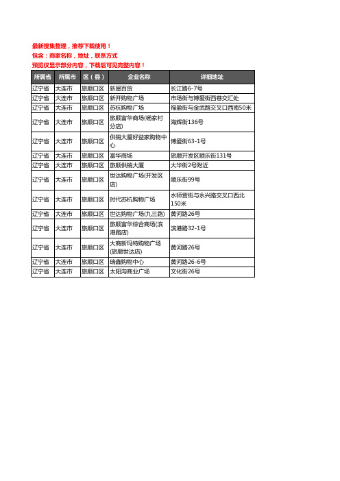 新版辽宁省大连市旅顺口区商场企业公司商家户名录单联系方式地址大全14家