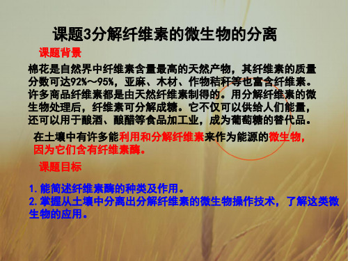 最新-高中生物 选修1专题2课题3分解纤维素的微生物的分离课件 共12张 精品