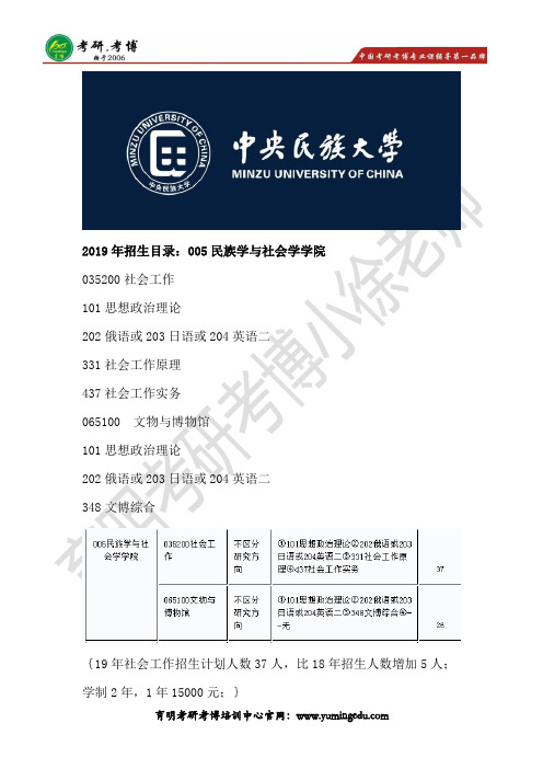 2019年中央民族大学民族学与社会学学院社会工作考研招生目录、参考书笔记资料