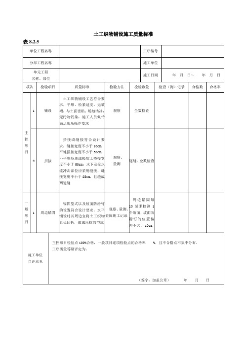 水利水电工程土工织物铺设施工质量标准