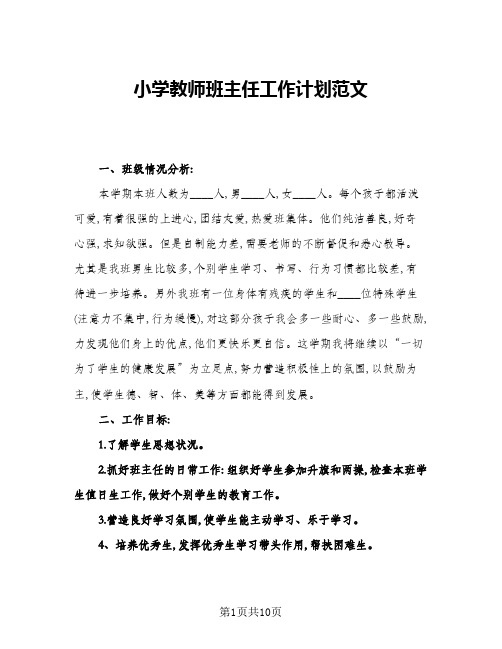 2024年小学教师班主任工作计划范文(五篇)