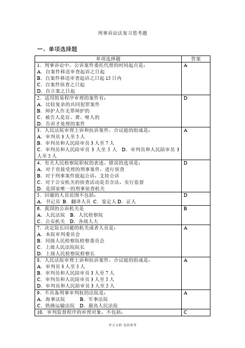 刑事诉讼法复习思考题