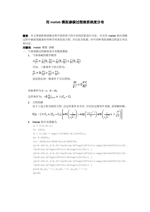 用matlab模拟渗碳过程溶质浓度分布