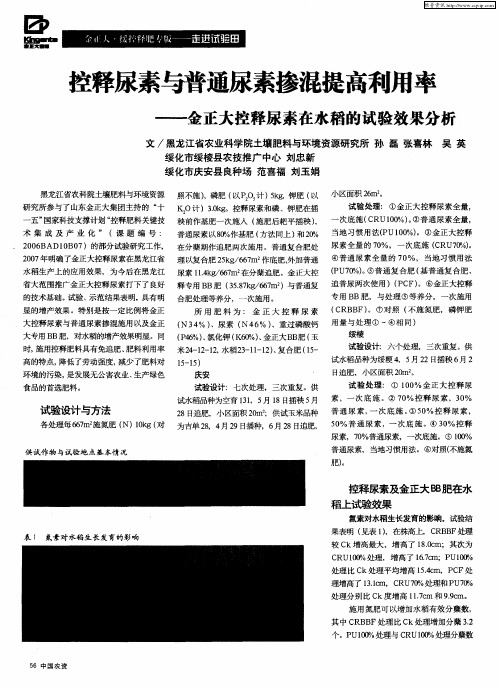 控释尿素与普通尿素掺混提高利用率——金正大控释尿素在水稻的试验效果分析