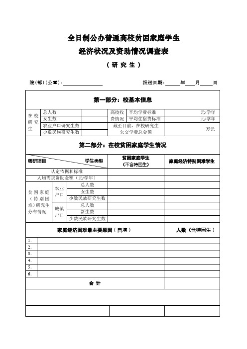 全日制公办普通高校贫困家庭学生