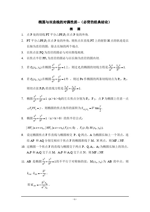 【优教通,同步备课】高中数学(北师大版)选修1-1教案：第2章 知识点拨：椭圆与双曲线的经典性质及法则