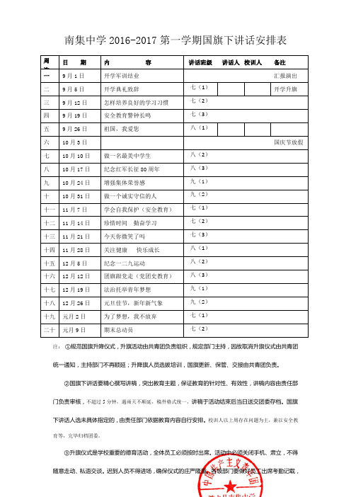 2017国旗下讲话安排