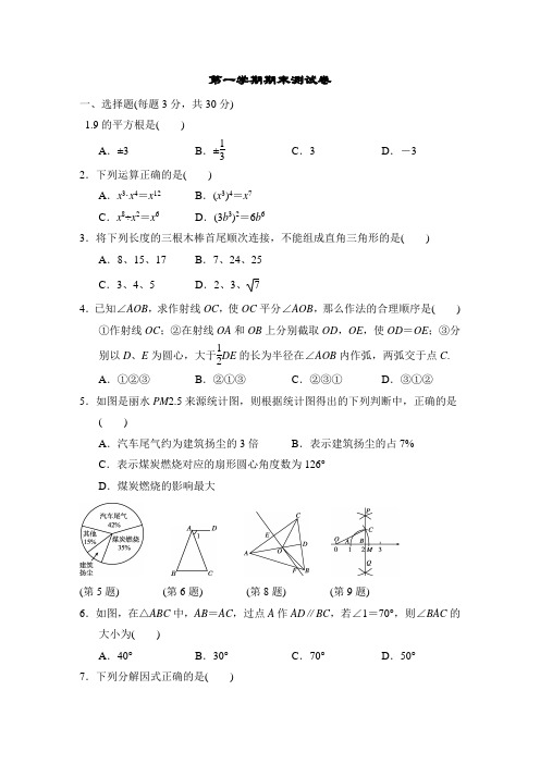 华师版八年级数学上册第一学期期末测试卷(含答案)