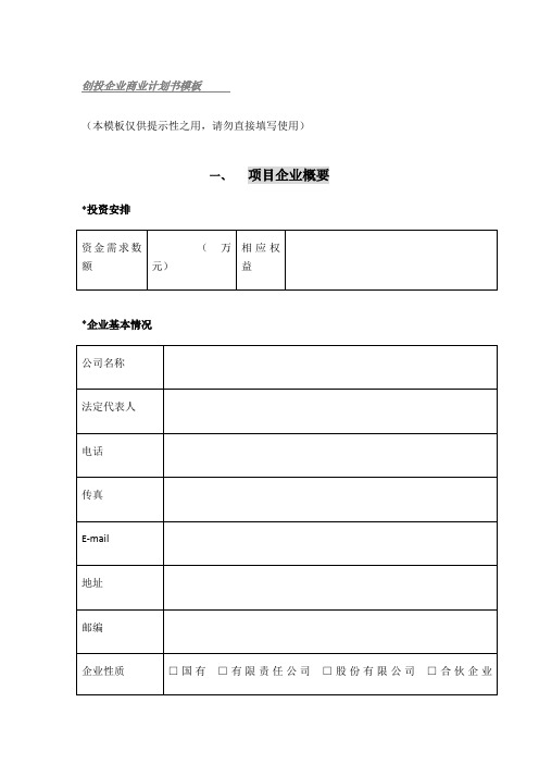 创投企业商业计划书模板