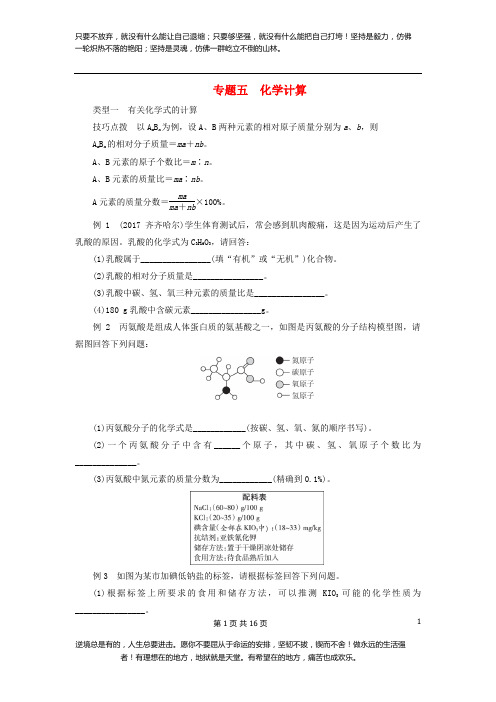 广东省2018年中考化学总复习专题五化学计算练习