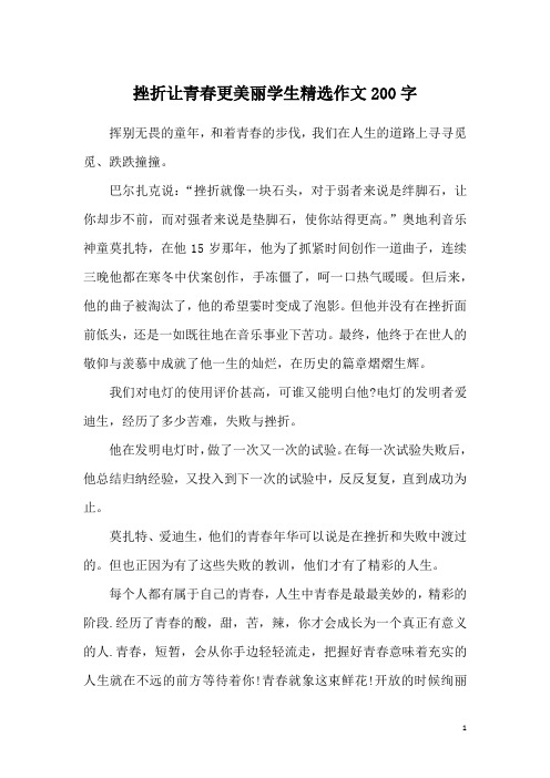 挫折让青春更美丽学生精选作文200字