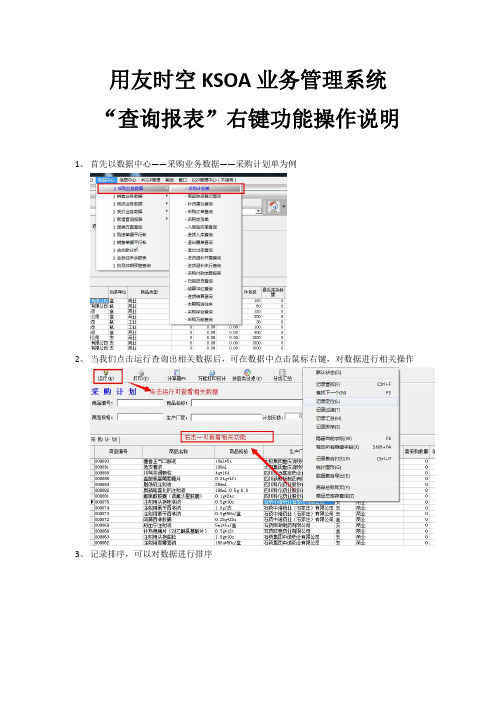 ksoa查询报表右键功能说明