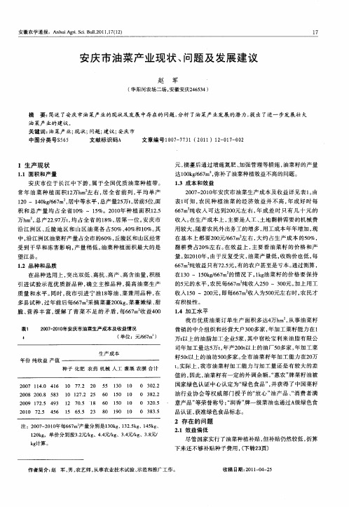 安庆市油菜产业现状、问题及发展建议