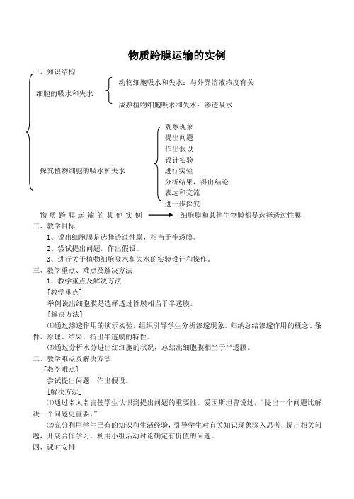 人教版高中生物必修1 物质跨膜运输的实例 教案教学设计 (2)