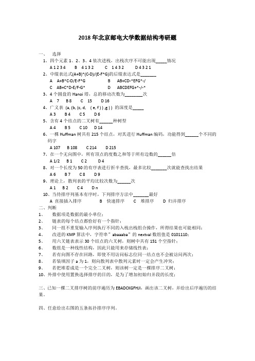 2018年北京邮电大学数据结构考研题