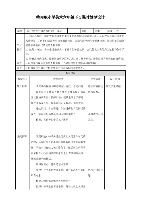 第1课 古代传说中的艺术形象 （教案）