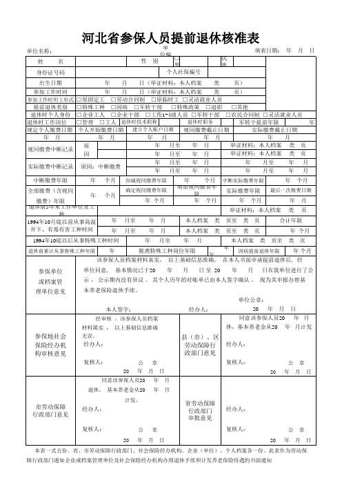 特殊工种提前退休审批表