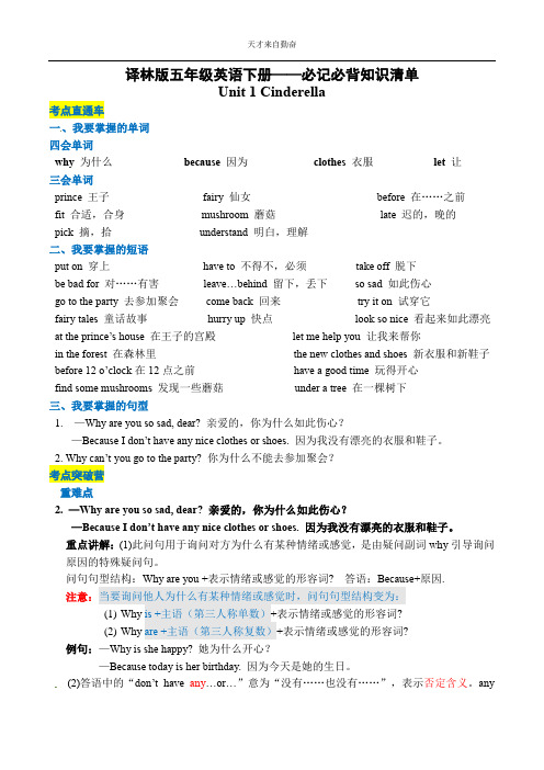 译林小学英语五年级下册期中复习——必记必背知识清单(Unit1_4)