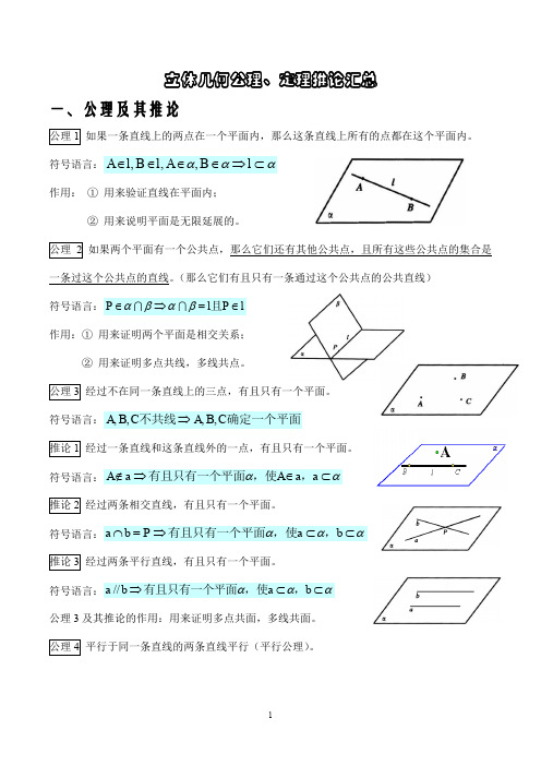 立体几何公理、定理推论汇总1