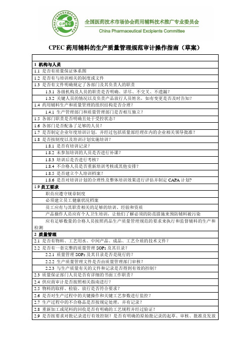 CPEC药用辅料的生产质量管理规范审计操作指南-草案