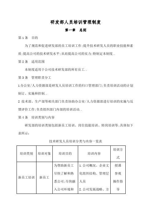 研发部人员培训管理规定