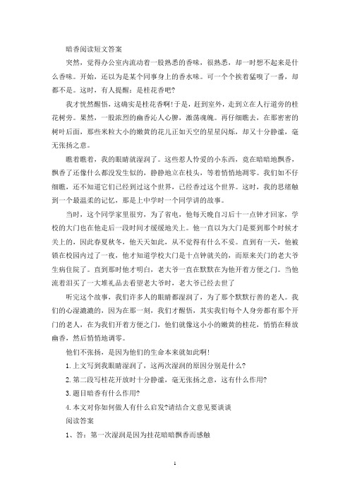 精选暗香阅读短文答案