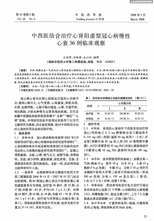 中西医结合治疗心肾阳虚型冠心病慢性心衰36例临床观察