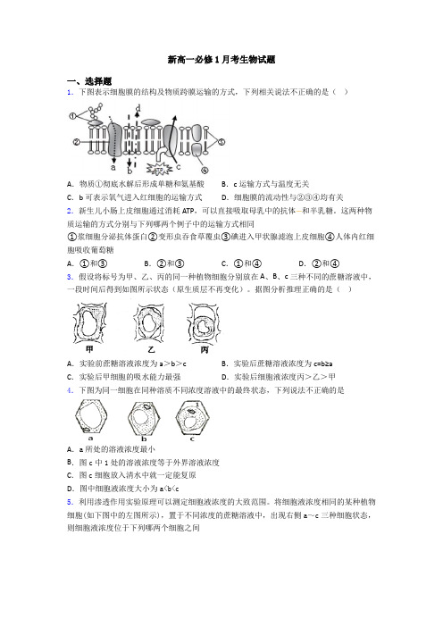 新高一必修1月考生物试题