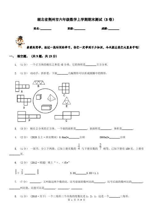 湖北省荆州市六年级数学上学期期末测试(B卷)