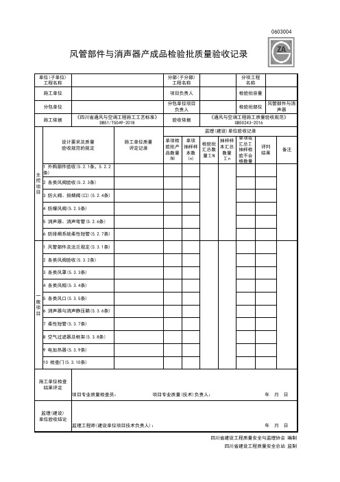 0603004风管部件与消声器产成品检验批质量验收记录