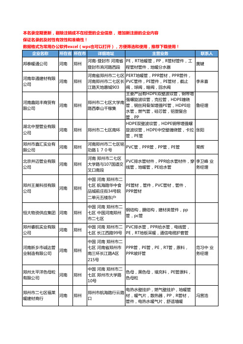 2020新版河南省郑州PE管工商企业公司名录名单黄页大全109家