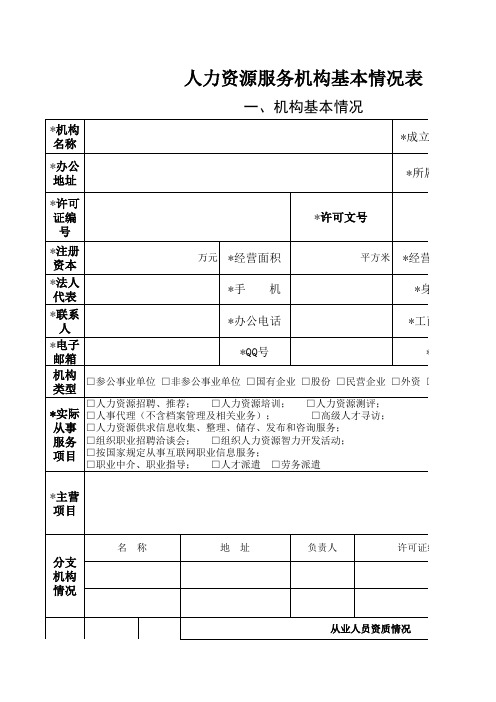 人力资源服务机构基本情况表xls