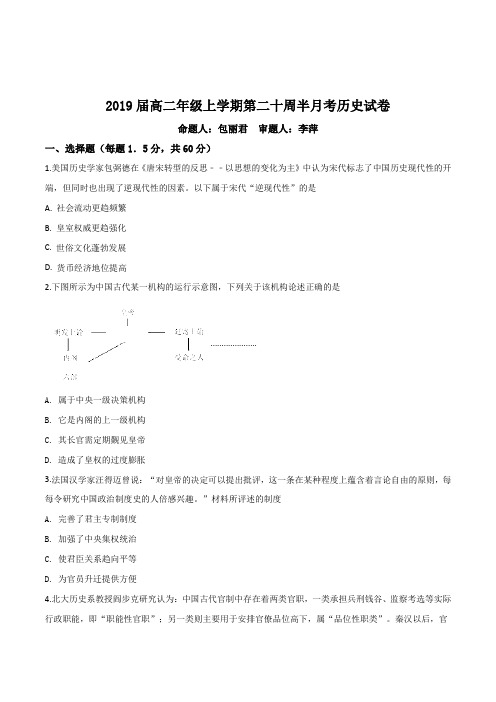 江西省上饶县中学2017-2018学年高二上学期第二十周半月考历史试题(原卷版)