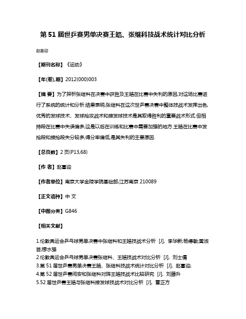 第51届世乒赛男单决赛王皓、张继科技战术统计对比分析