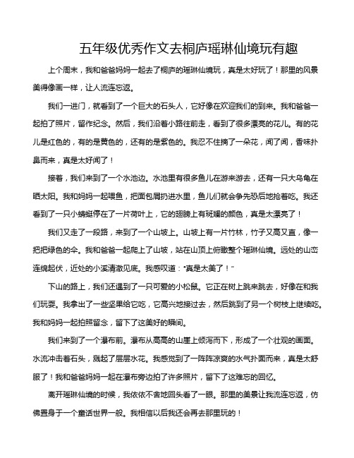 五年级优秀作文去桐庐瑶琳仙境玩有趣