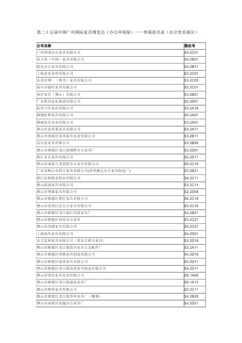 第二十五届中国广州国际家具博览会(办公环境展)——参展商名录