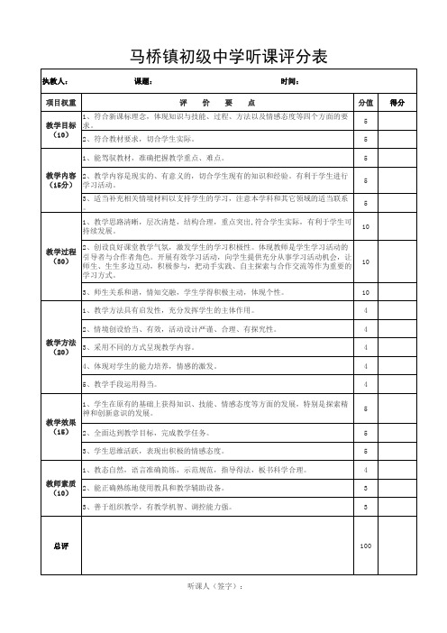 听课评分表