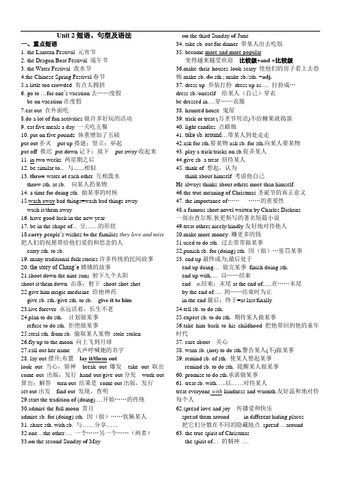 人教版九年级Unit 2短语、句型及语法