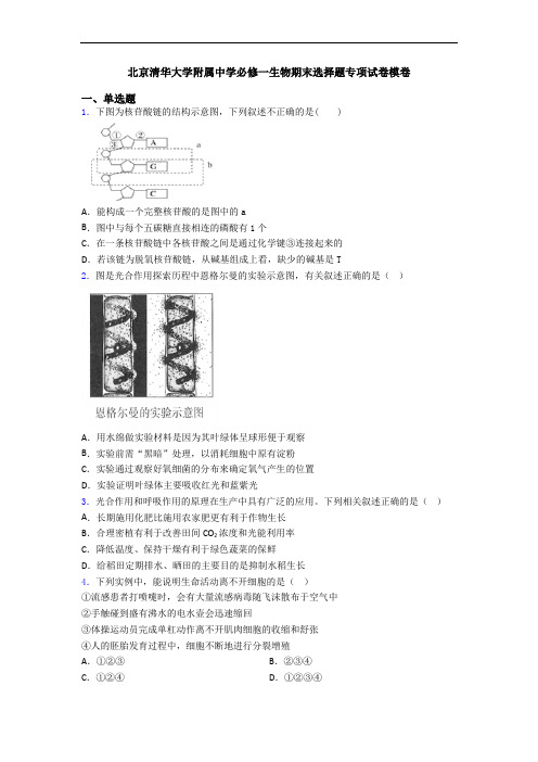 北京清华大学附属中学必修一生物期末选择题专项试卷模卷