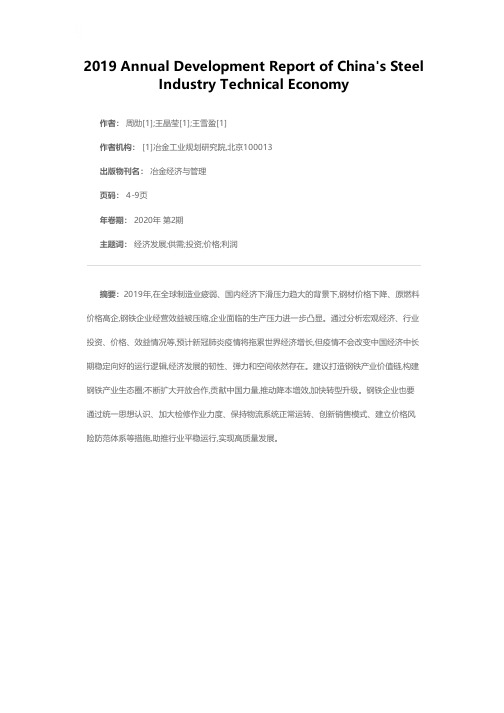 中国钢铁行业技术经济2019年度发展报告