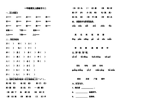 人教版一年级语文上册期末综合练习十二