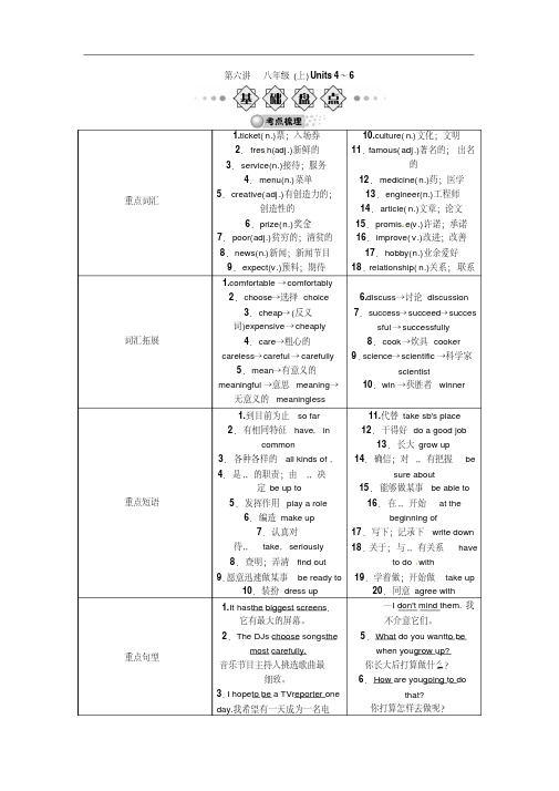 【解析版】【中考全景透视】2015中考英语人教版一轮复习导学案+第六讲+八年级(上)Units+4～6