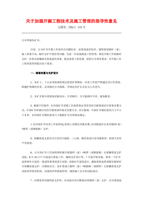 关于加强开掘工程技术及施工管理的指导性意见