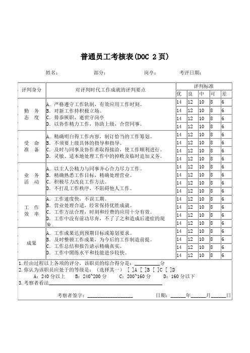 普通员工考核表(DOC 2页)