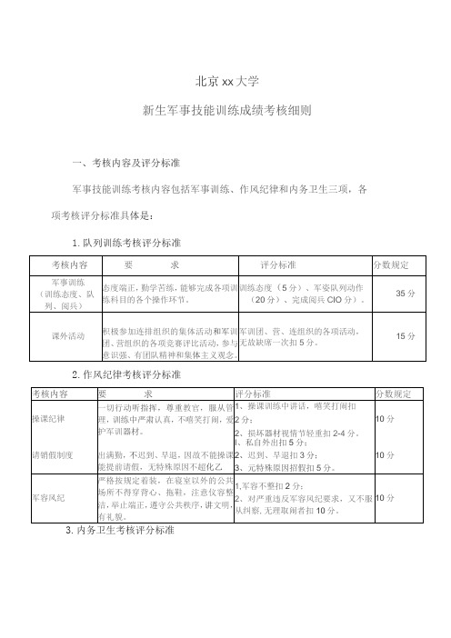 北京xx大学新生军事技能训练成绩考核细则