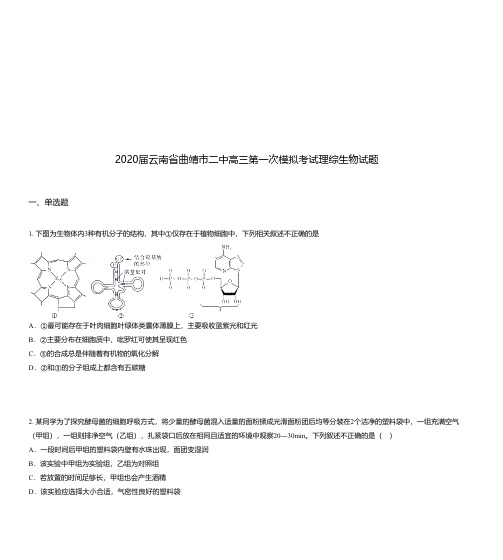 2020届云南省曲靖市二中高三第一次模拟考试理综生物试题