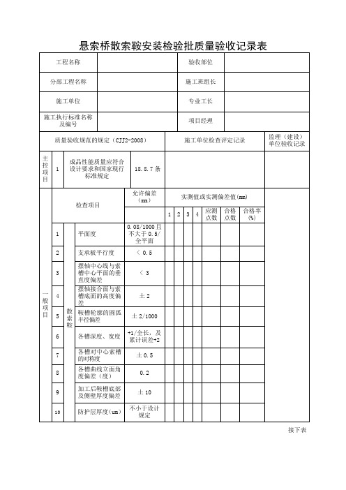 悬索桥散索鞍安装检验批质量验收记录表