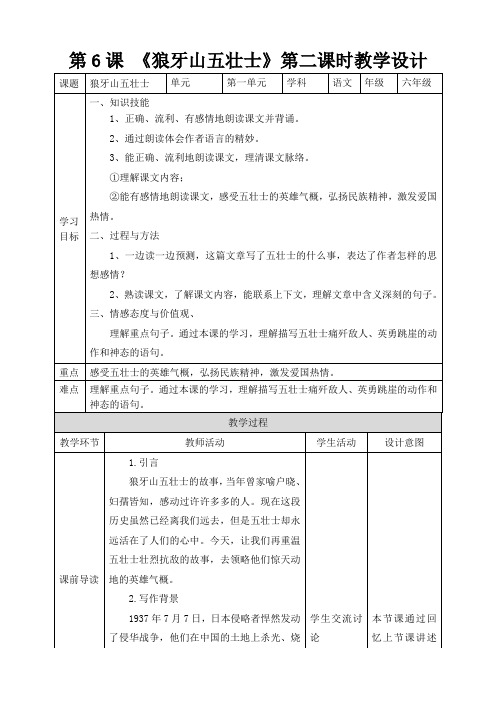 六年级上册语文6《狼牙山五壮士》第二课时【教案】