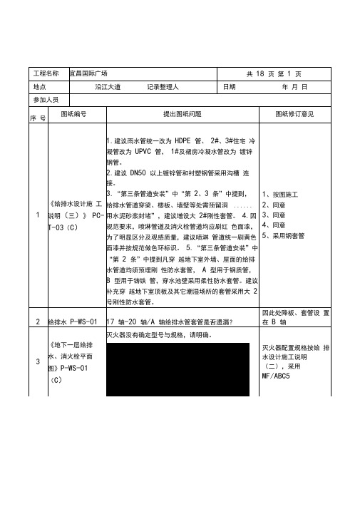 图纸会审记录(给排水)